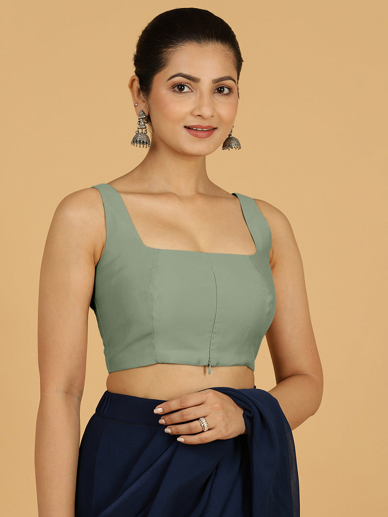 Kasturi x Rozaana | Sleeveless Saree Blouse in Mint Green-Binks