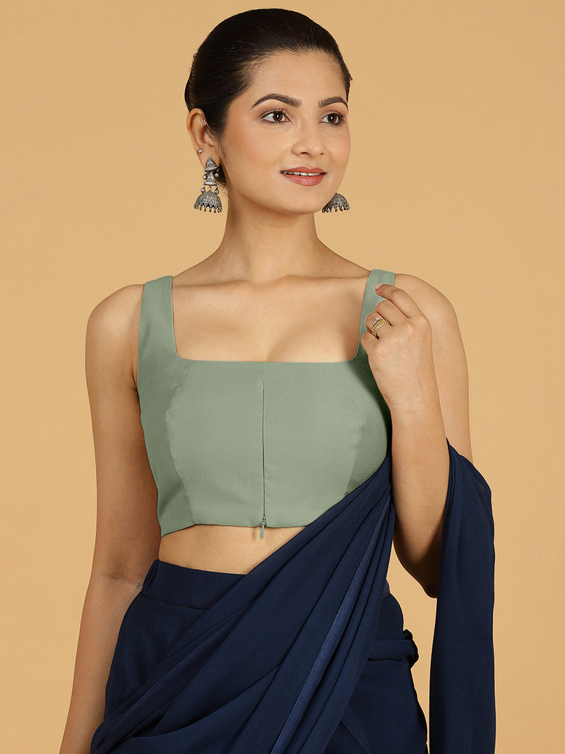 Kasturi x Rozaana | Sleeveless Saree Blouse in Mint Green-Binks