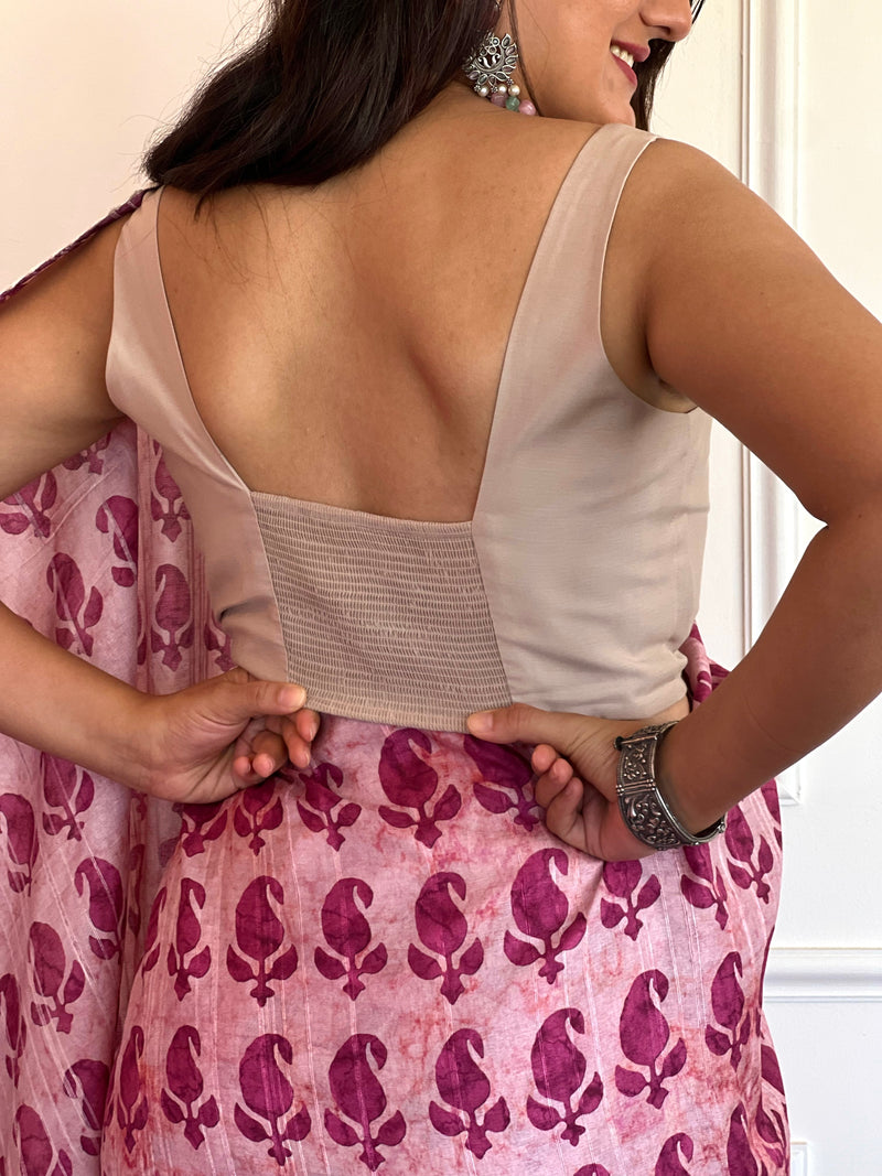 Kasturi x Rozaana | Sleeveless Saree Blouse in Oyster Grey-Binks