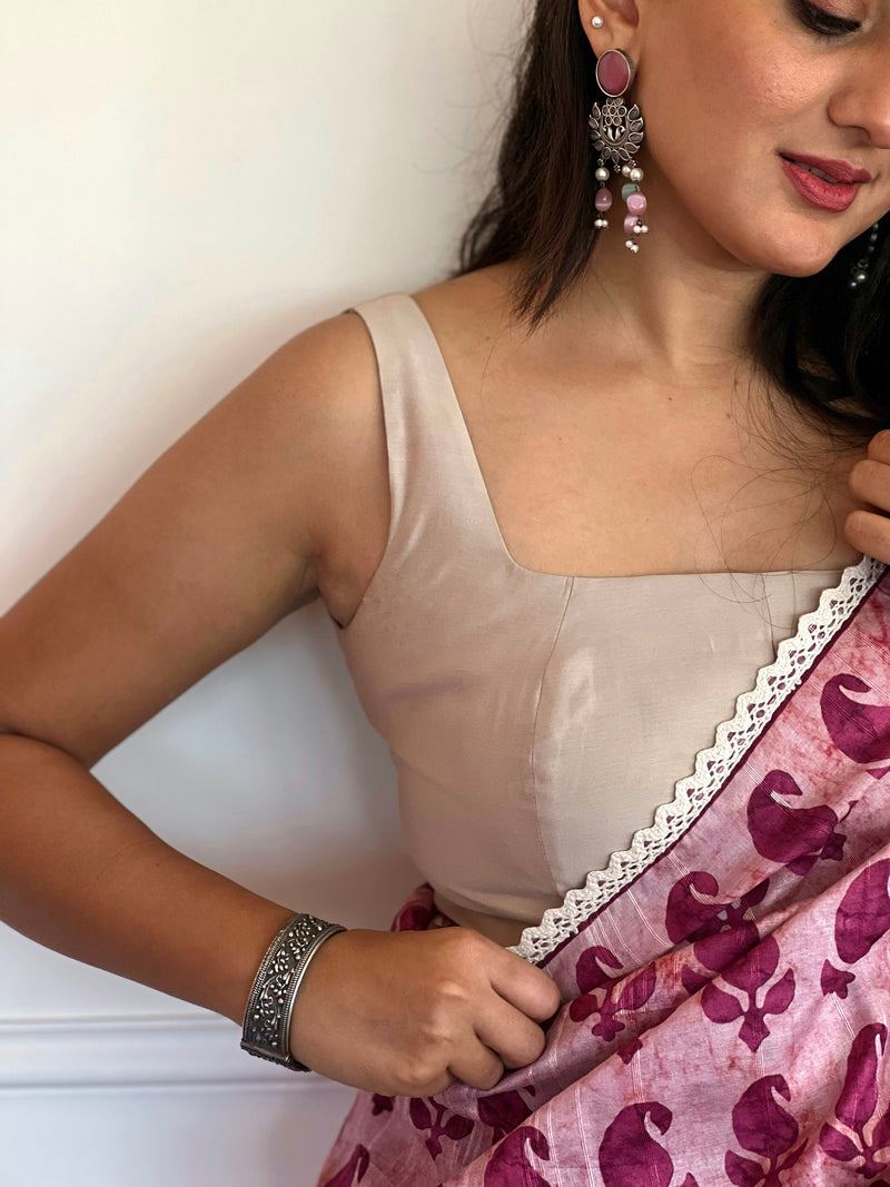 Kasturi x Rozaana | Sleeveless Saree Blouse in Oyster Grey-Binks
