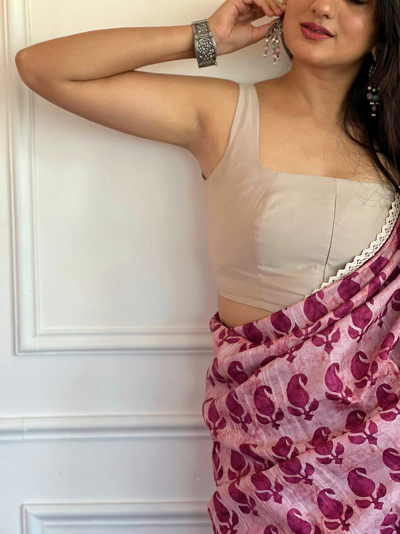 Kasturi x Rozaana | Sleeveless Saree Blouse in Oyster Grey-Binks