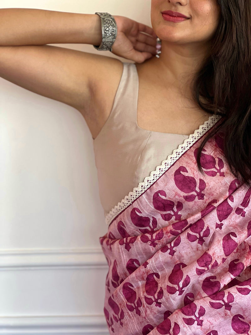 Kasturi x Rozaana | Sleeveless Saree Blouse in Oyster Grey-Binks