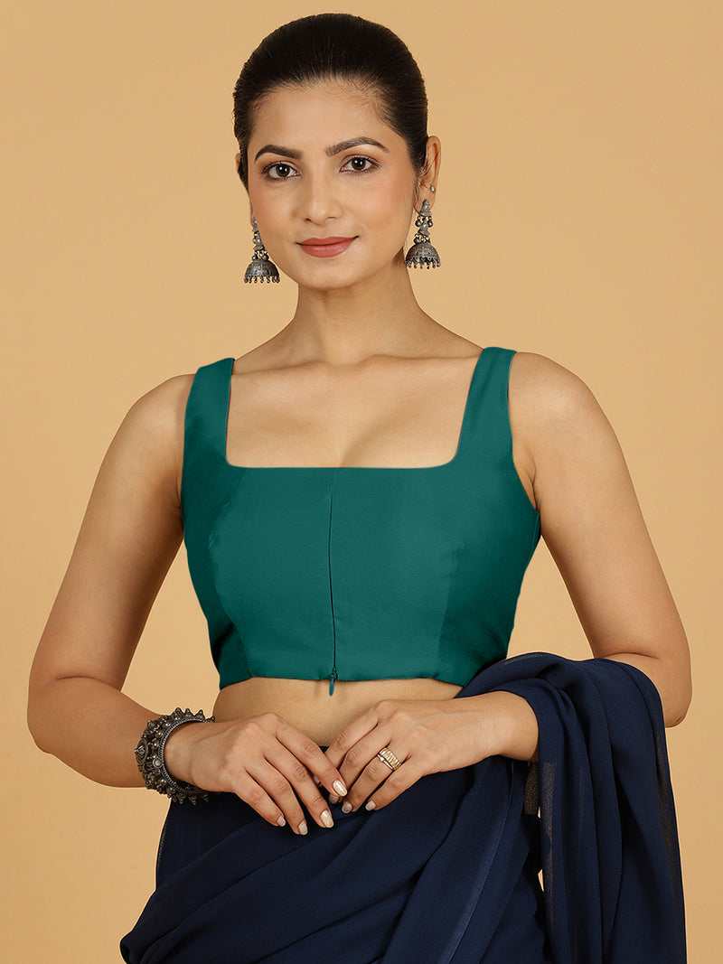 Kasturi x Rozaana | Sleeveless Saree Blouse in Peacock Green-Binks
