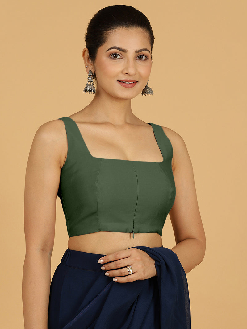 Kasturi x Rozaana | Sleeveless Saree Blouse in Pine Green-Binks