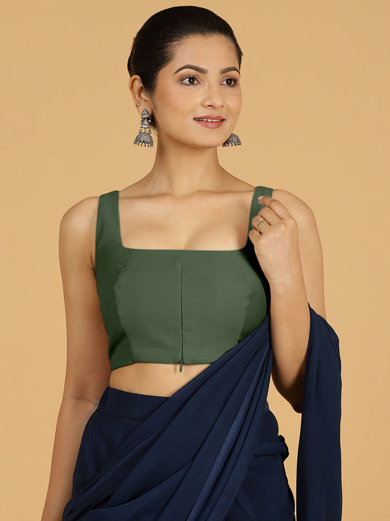 Kasturi x Rozaana | Sleeveless Saree Blouse in Pine Green-Binks