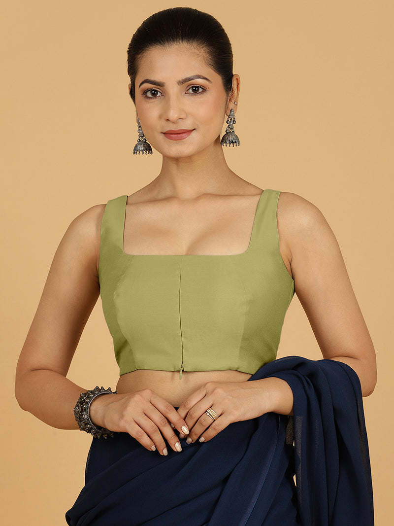 Kasturi x Rozaana | Sleeveless Saree Blouse in Pista Green-Binks