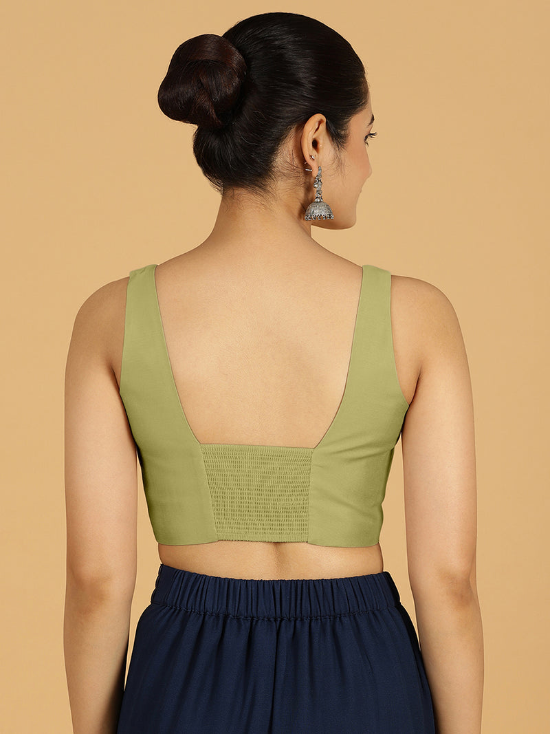 Kasturi x Rozaana | Sleeveless Saree Blouse in Pista Green-Binks