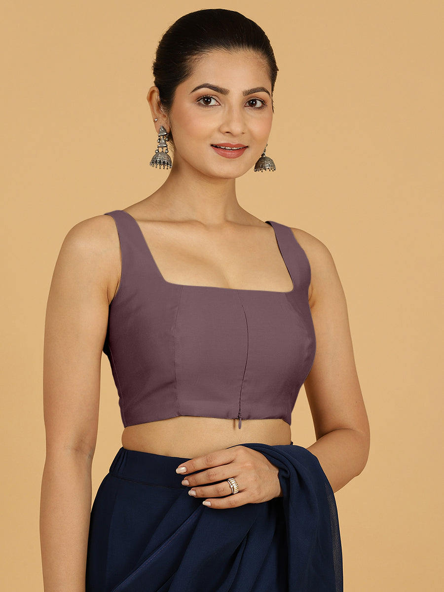 Kasturi x Rozaana Saree Blouse, in Purple Viscose, featuring sleeveless and square neckline, made for daily & work.