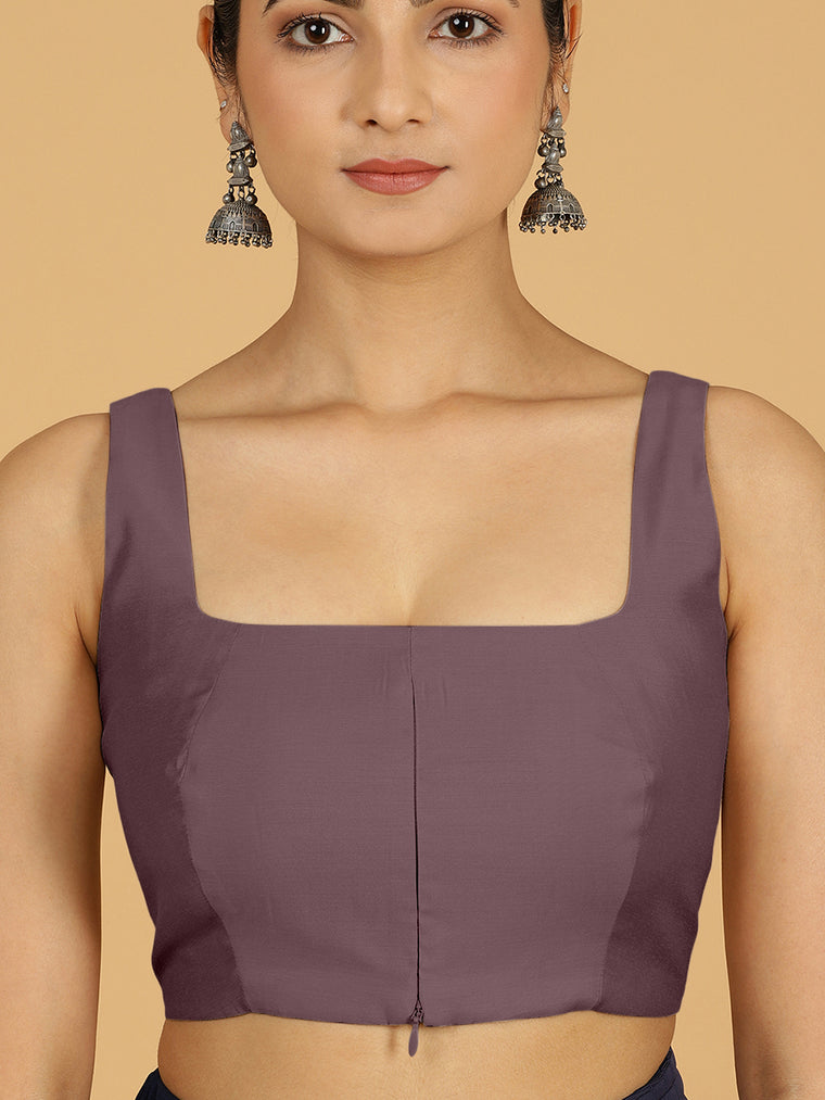 Kasturi x Rozaana Saree Blouse, in Purple Viscose, featuring sleeveless and square neckline, made for daily & work (view 3).