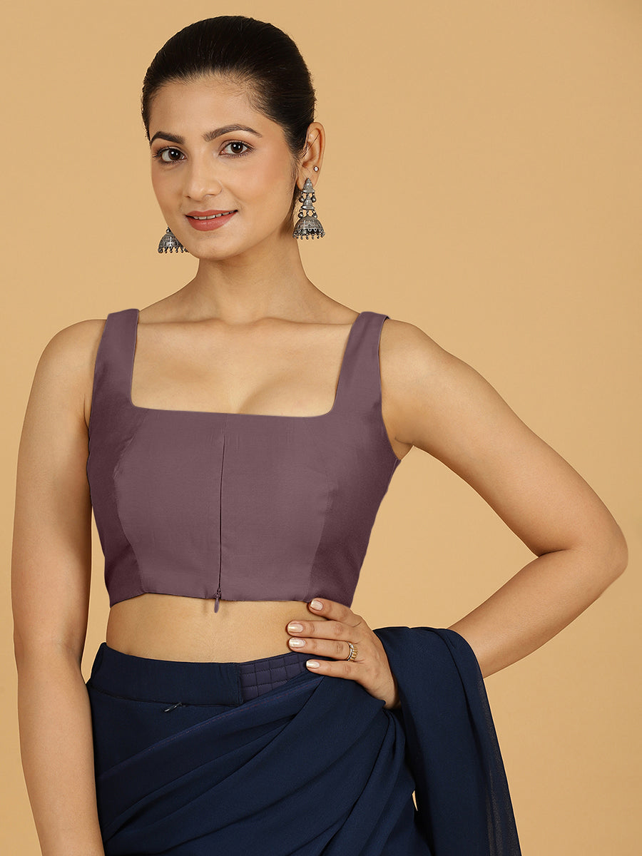 Kasturi x Rozaana Saree Blouse, in Purple Viscose, featuring sleeveless and square neckline, made for daily & work (view 6).