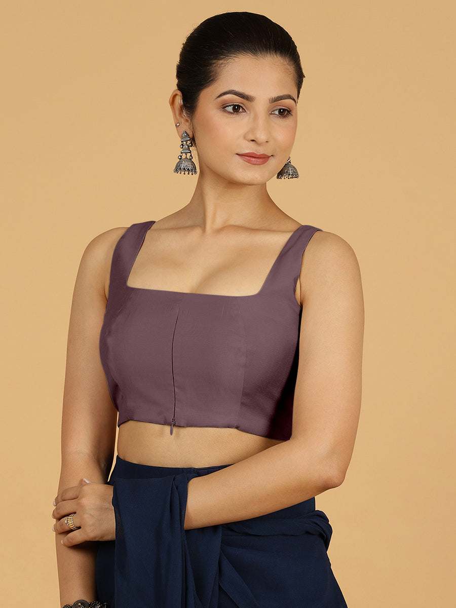 Kasturi x Rozaana Saree Blouse, in Purple Viscose, featuring sleeveless and square neckline, made for daily & work (view 7).