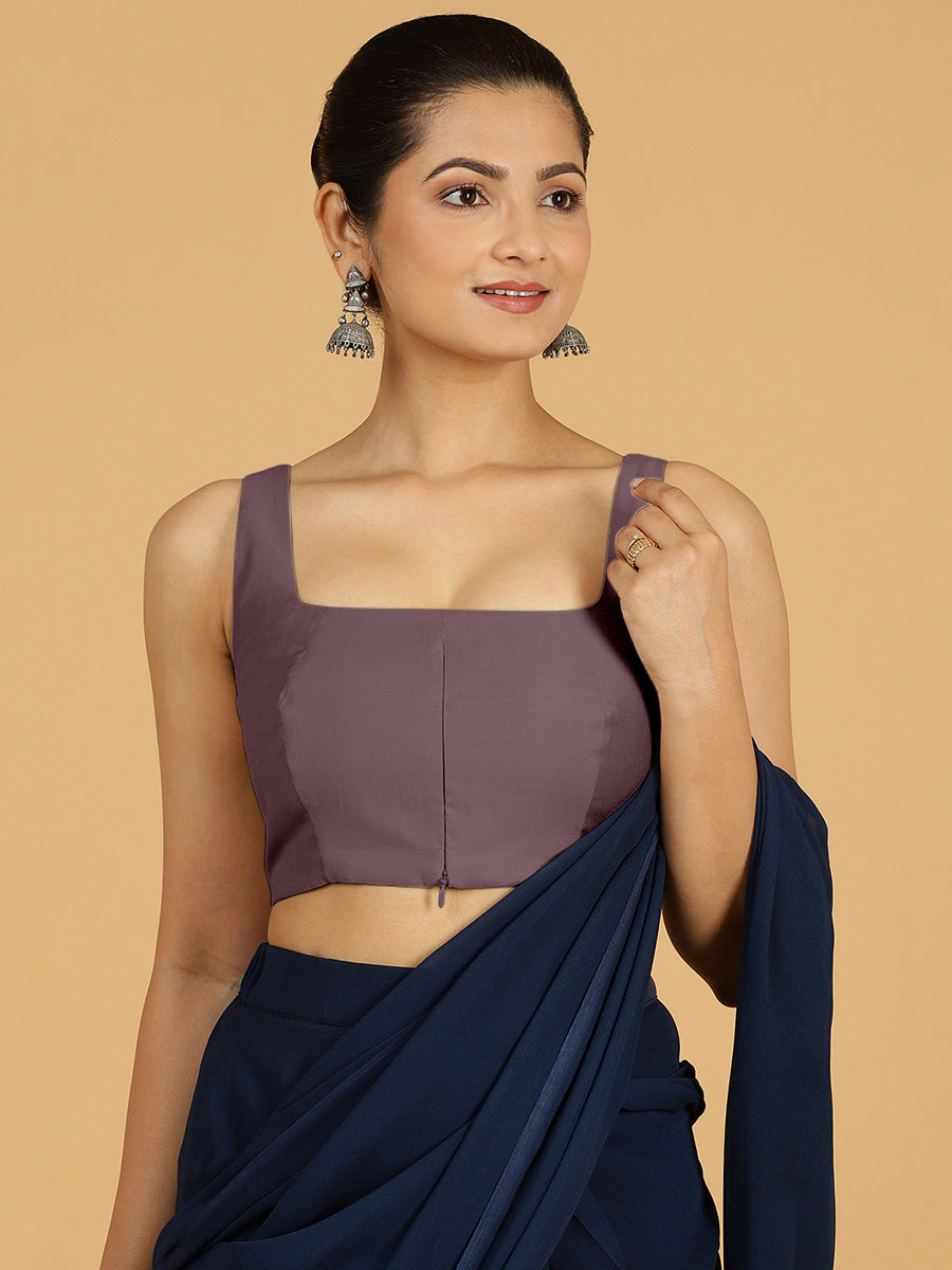Kasturi x Rozaana Saree Blouse, in Purple Viscose, featuring sleeveless and square neckline, made for daily & work (view 8).