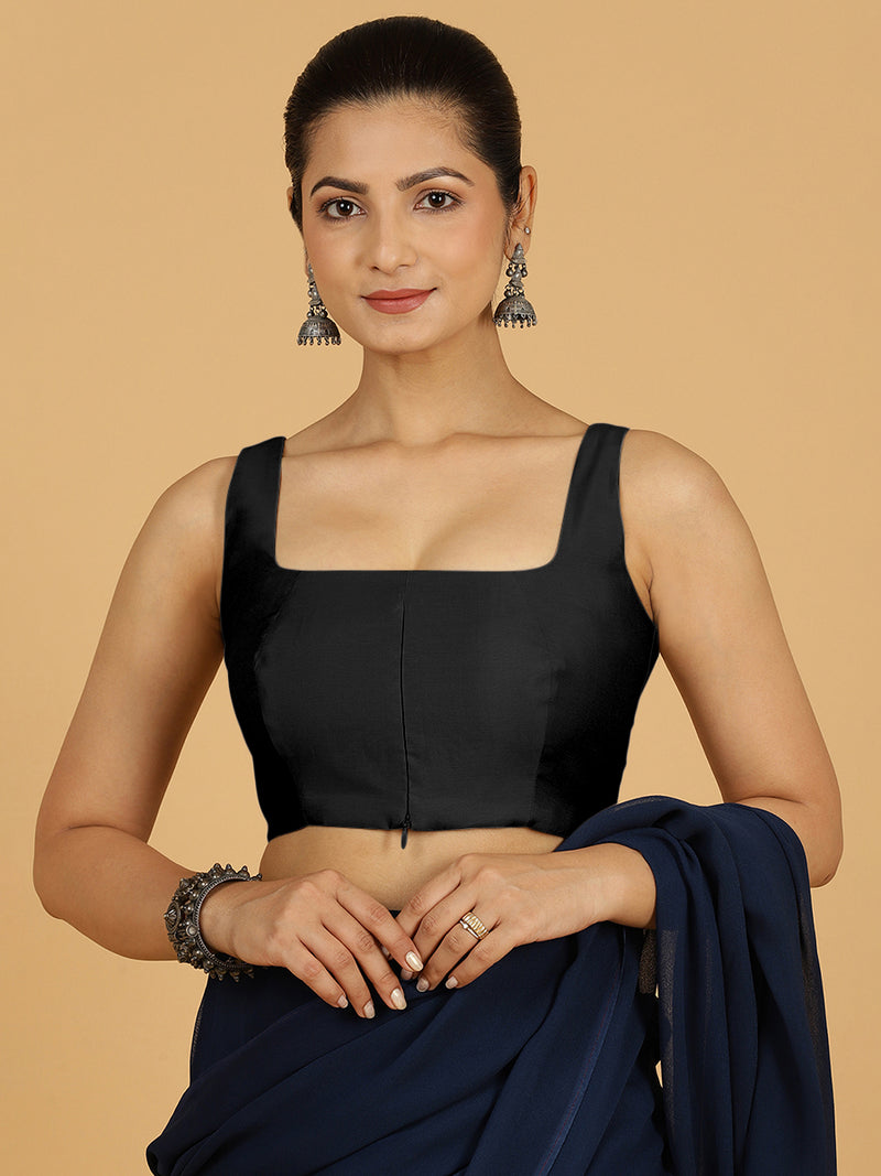 Kasturi x Rozaana | Sleeveless Saree Blouse in Raven Black-Binks