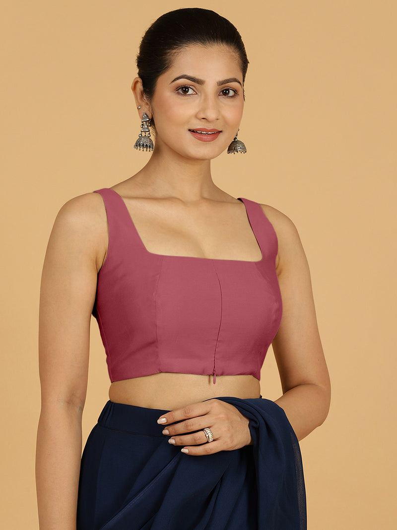 Kasturi x Rozaana | Sleeveless Saree Blouse in Rose Pink-Binks