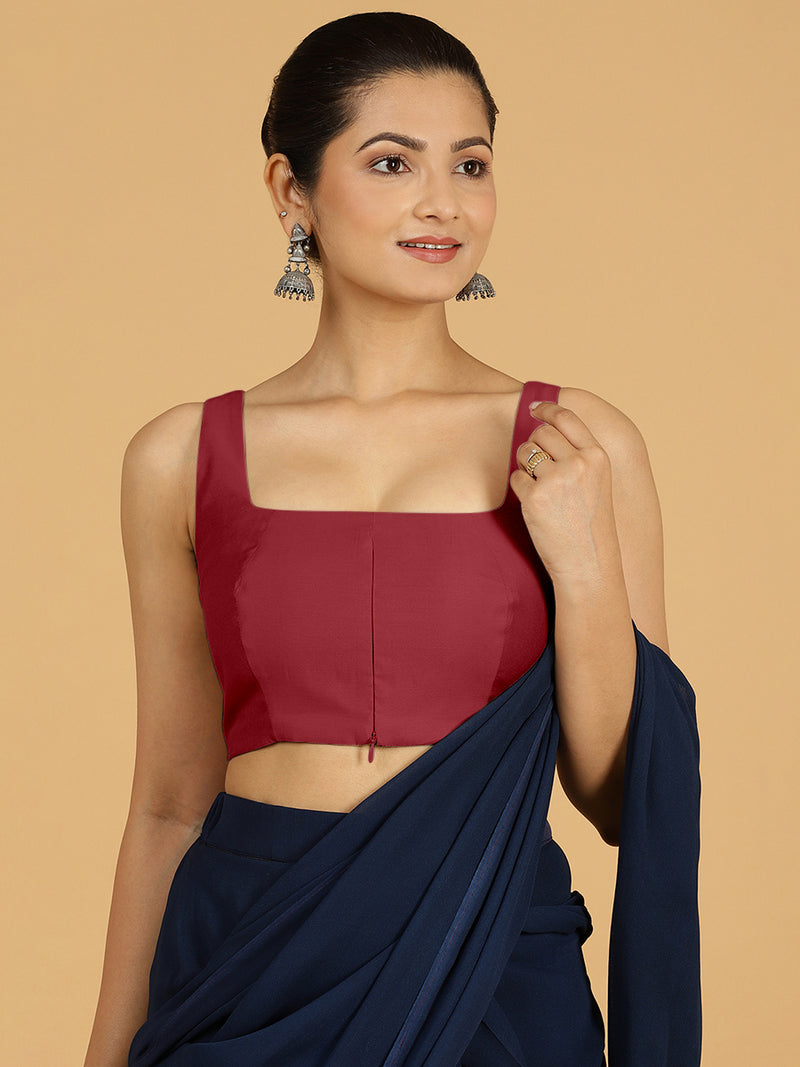 Kasturi x Rozaana | Sleeveless Saree Blouse in Scarlet Red-Binks
