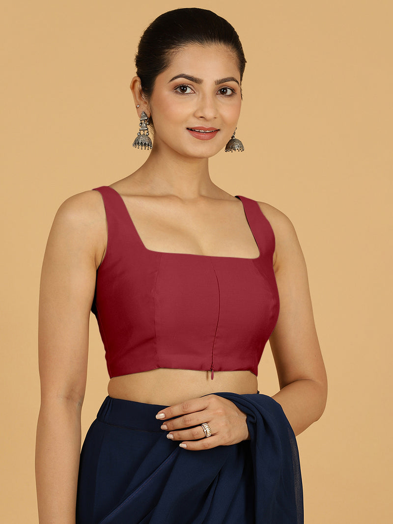 Kasturi x Rozaana | Sleeveless Saree Blouse in Scarlet Red-Binks