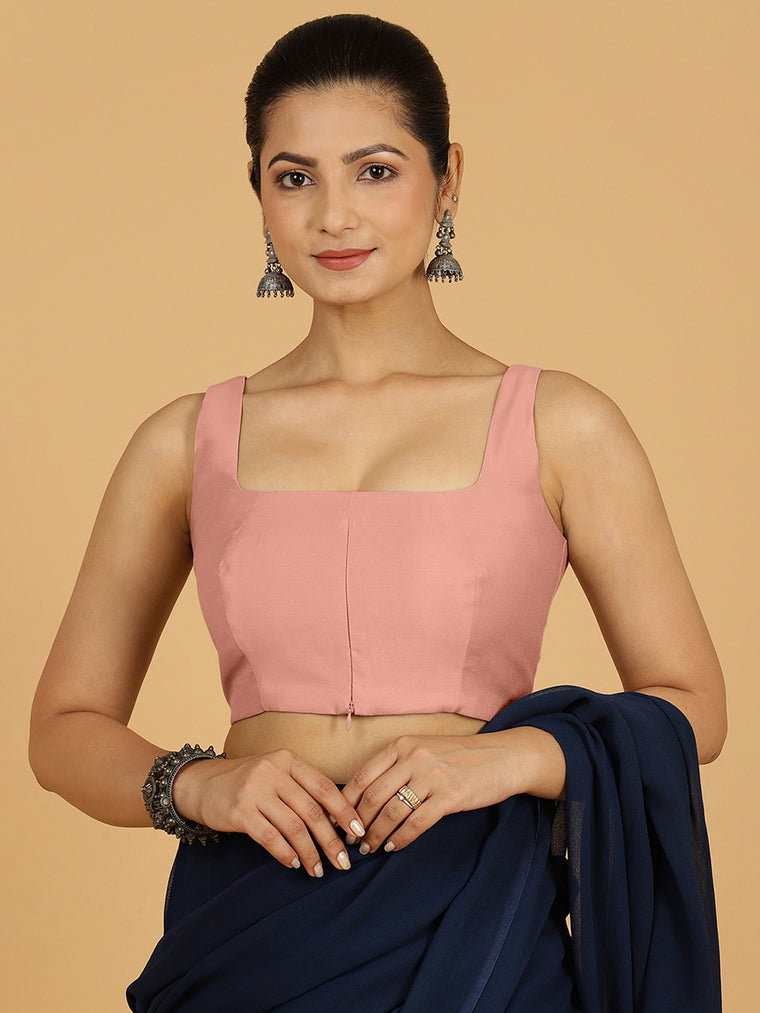 Kasturi x Rozaana Saree Blouse, in Pink Viscose, featuring sleeveless and square neckline, made for daily & work.