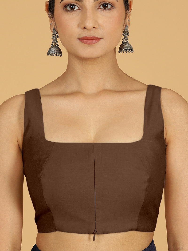 Kasturi x Rozaana | Sleeveless Saree Blouse in Walnut Brown-Binks