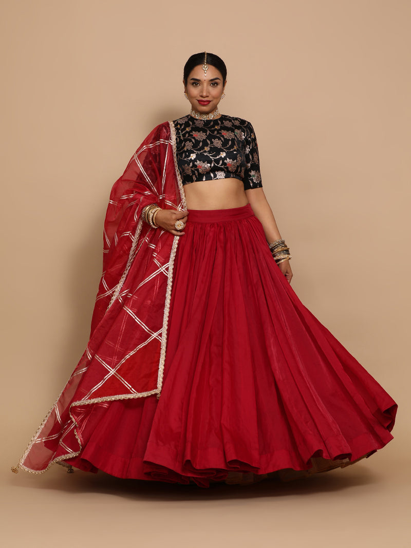 Kavi x Tyohaar | Elbow Sleeves Satin Viscose Saree Blouse in Black Meenakari Fabric-Binks