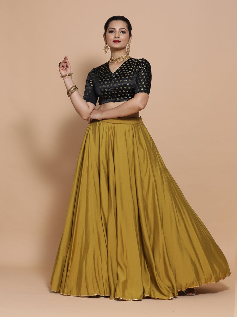 Kaya x Tyohaar | Elbow Sleeves Satin Viscose Saree Blouse in Black Butta Fabric-Binks