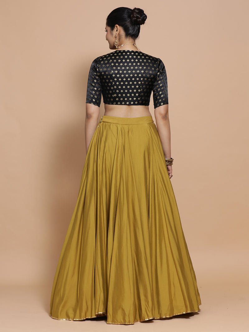 Kaya x Tyohaar | Elbow Sleeves Satin Viscose Saree Blouse in Black Butta Fabric-Binks