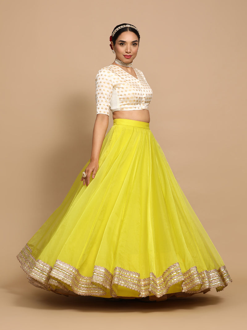 Kaya x Tyohaar | Elbow Sleeves Satin Viscose Saree Blouse in Cream Butta Fabric-Binks