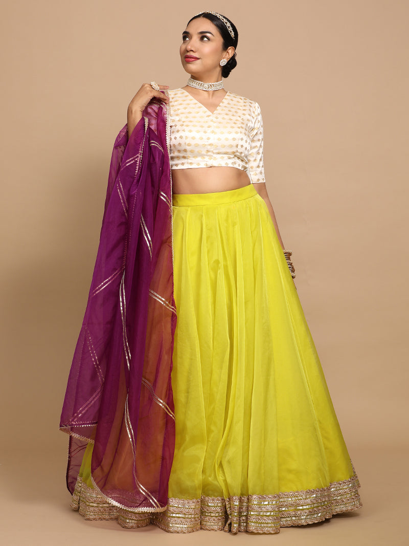 Kaya x Tyohaar | Elbow Sleeves Satin Viscose Saree Blouse in Cream Butta Fabric-Binks