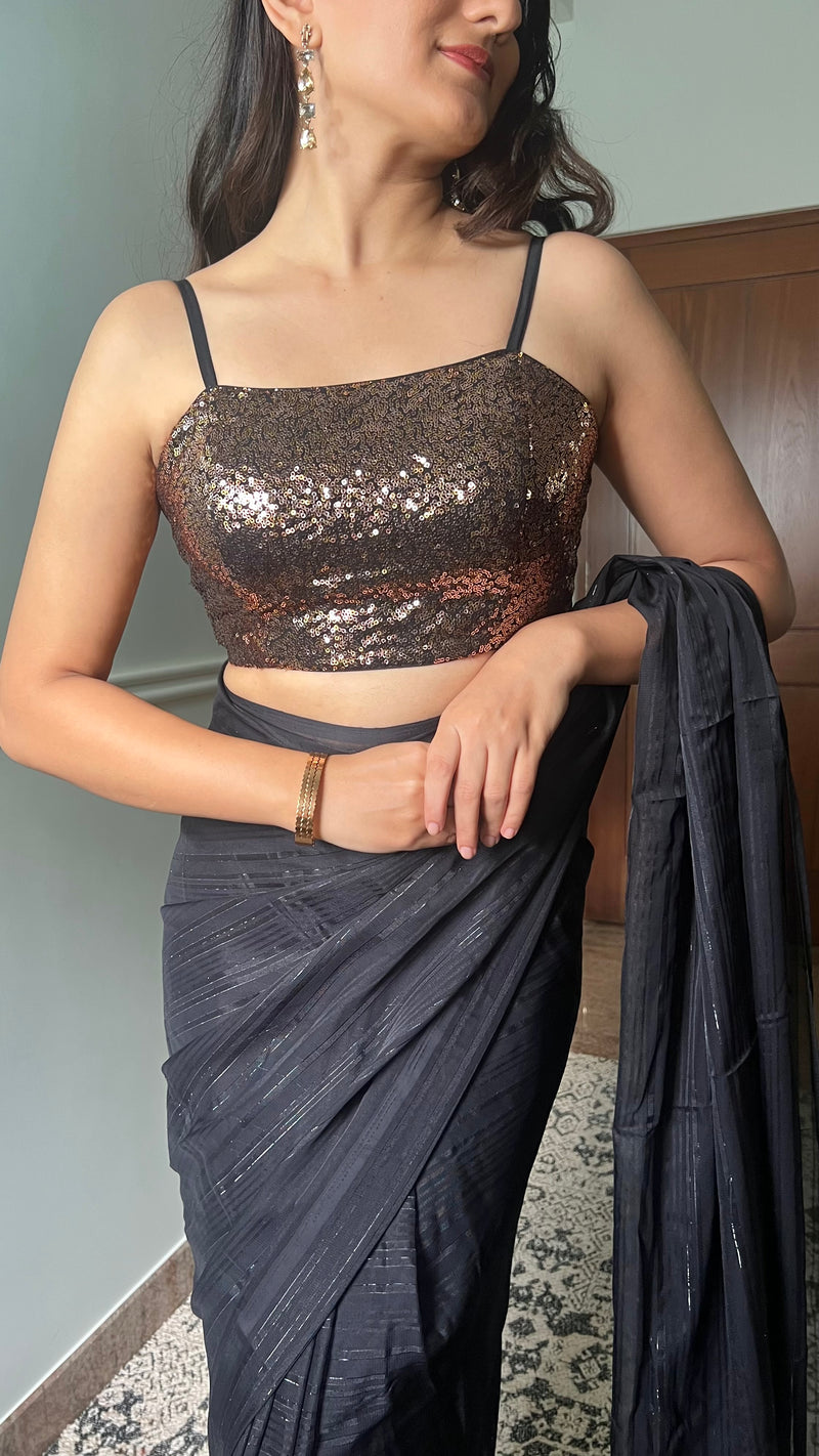Kesha x Tyohaar | Sleeveless Strappy Gold Sequined Shimmer Saree Blouse-Binks