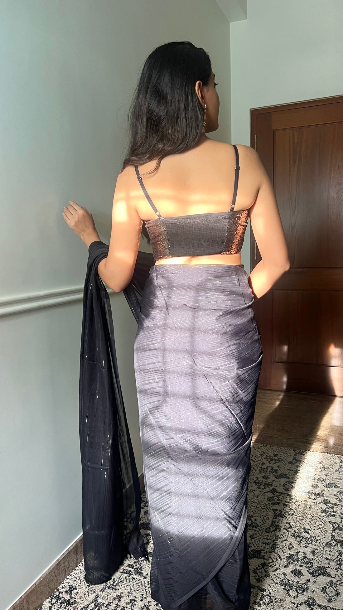 Kesha x Tyohaar Saree Blouse, in Gold Sequin, featuring sleeveless, made for party & festive (view 7).