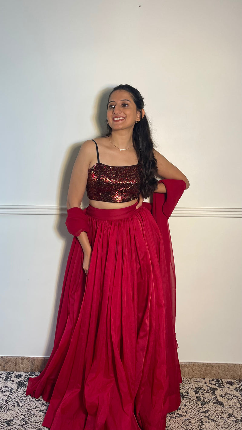 Kesha x Tyohaar | Sleeveless Strappy Red Sequined Shimmer Saree Blouse-Binks