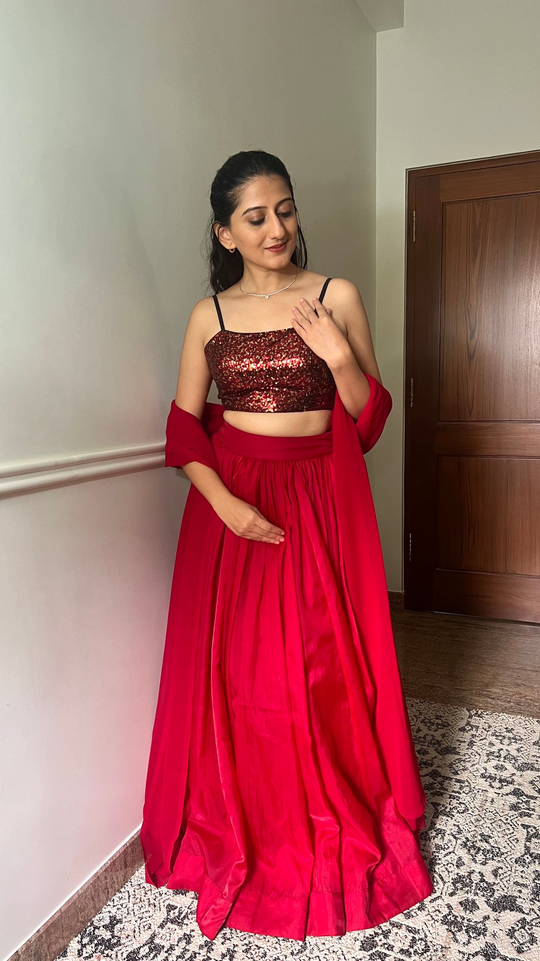 Kesha x Tyohaar Saree Blouse, in Red Sequin, featuring sleeveless, made for party & festive (view 8).