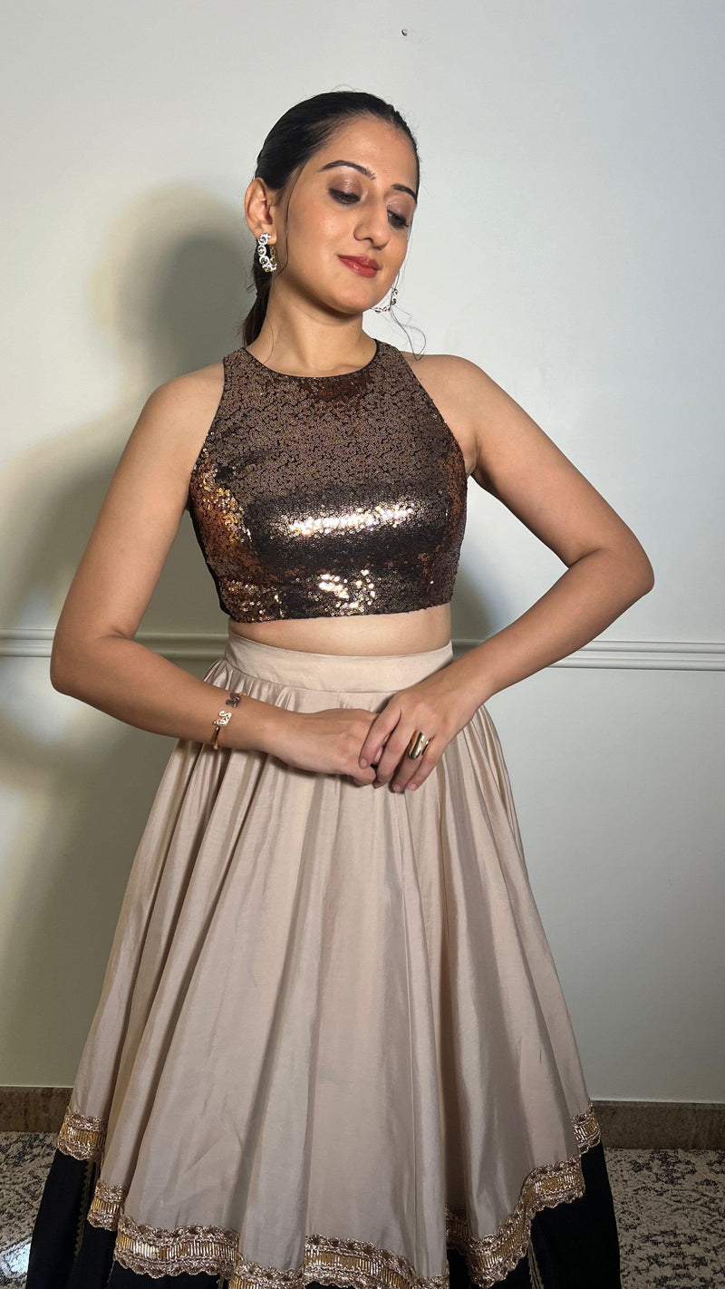 Kiki x Tyohaar | Sleeveless Gold Sequined Saree Blouse with Jewel Neck-Binks