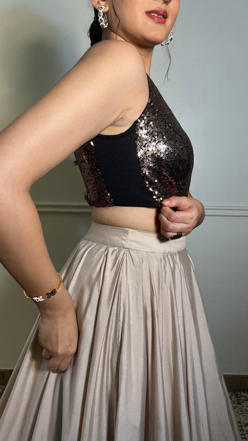 Kiki x Tyohaar | Sleeveless Gold Sequined Saree Blouse with Jewel Neck-Binks