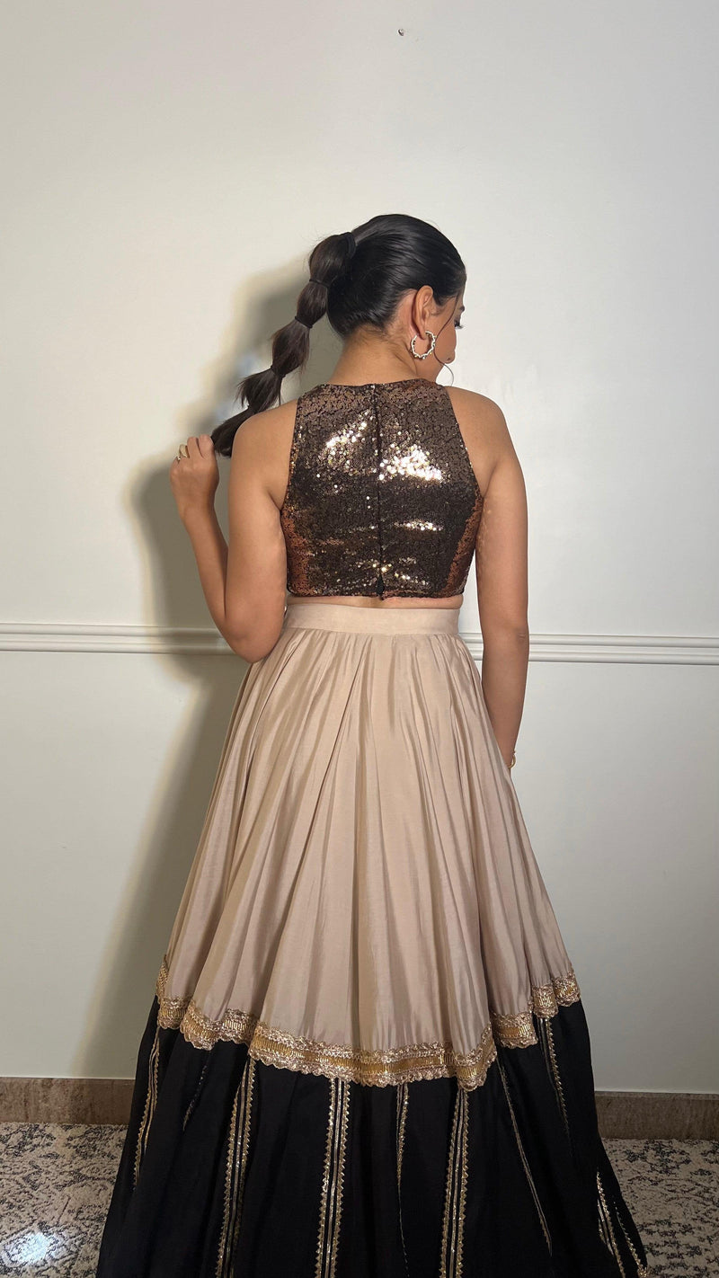 Kiki x Tyohaar | Sleeveless Gold Sequined Saree Blouse with Jewel Neck-Binks