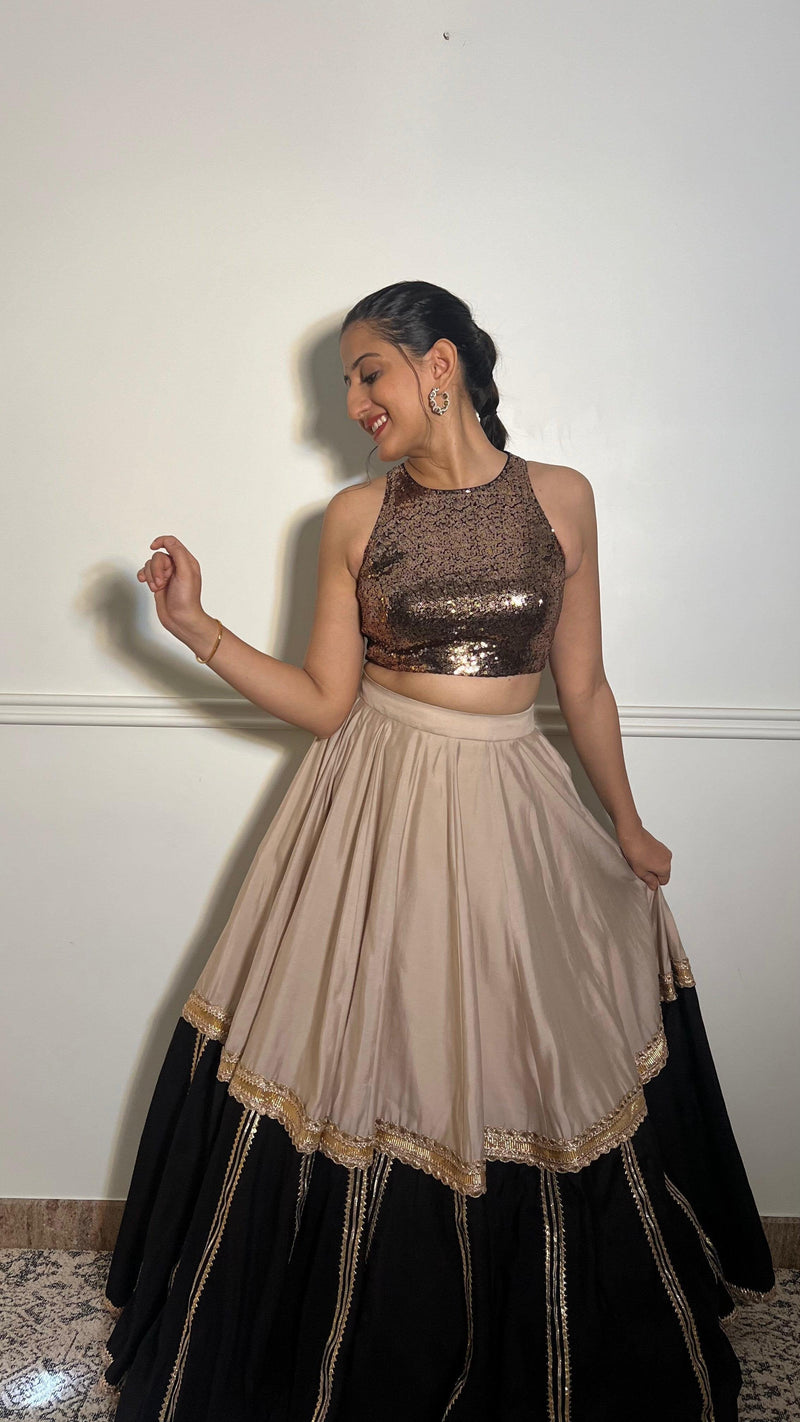 Kiki x Tyohaar | Sleeveless Gold Sequined Saree Blouse with Jewel Neck-Binks