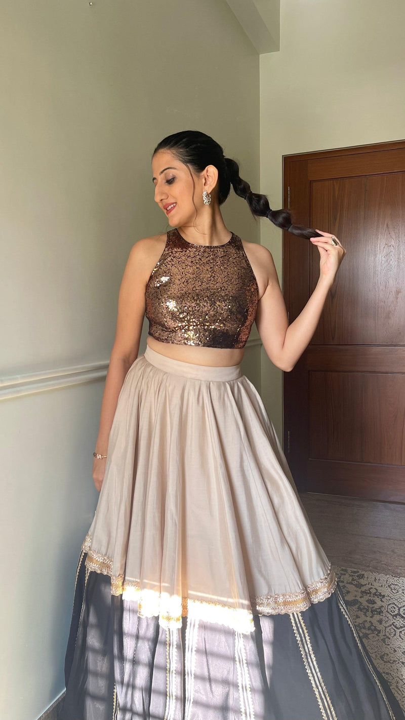 Kiki x Tyohaar | Sleeveless Gold Sequined Saree Blouse with Jewel Neck-Binks