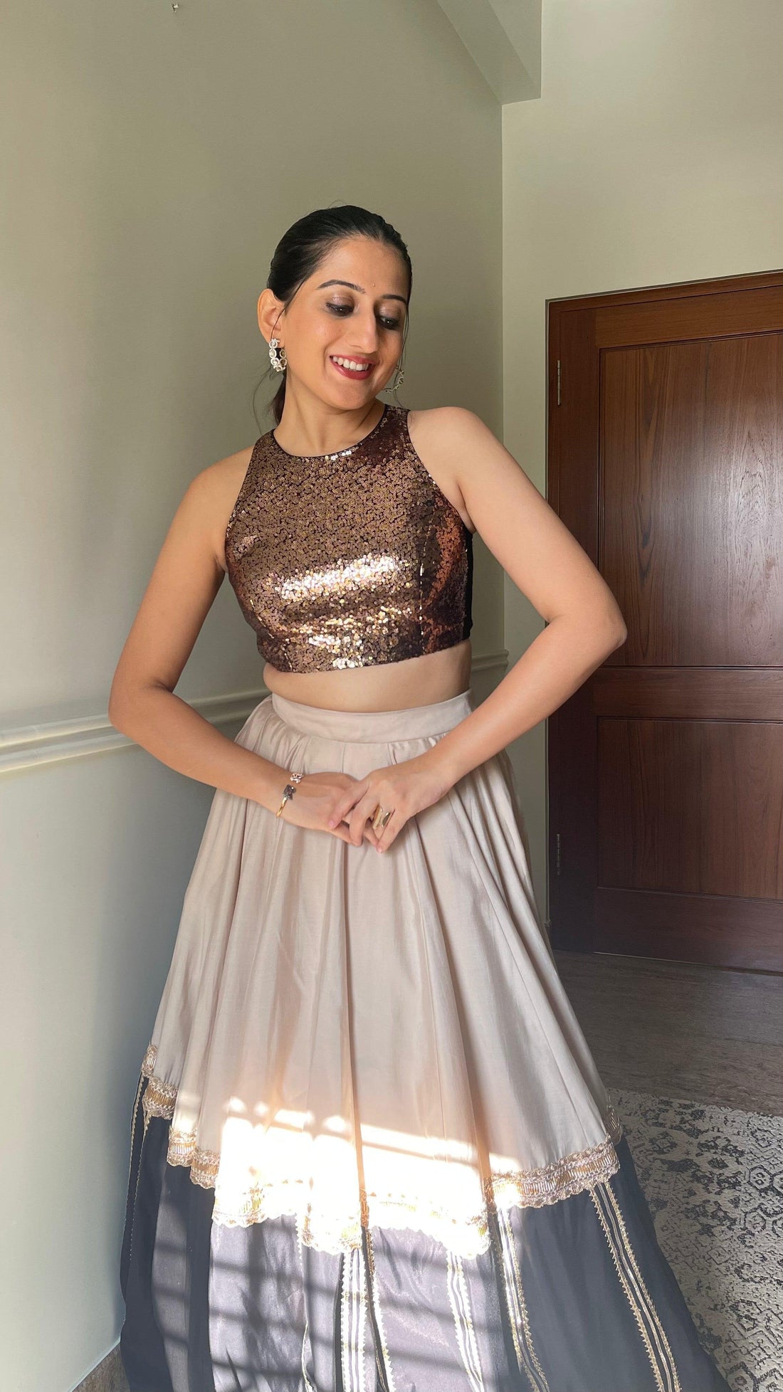 Kiki x Tyohaar Saree Blouse, in Gold Sequin, featuring sleeveless, made for party & festive (view 6).