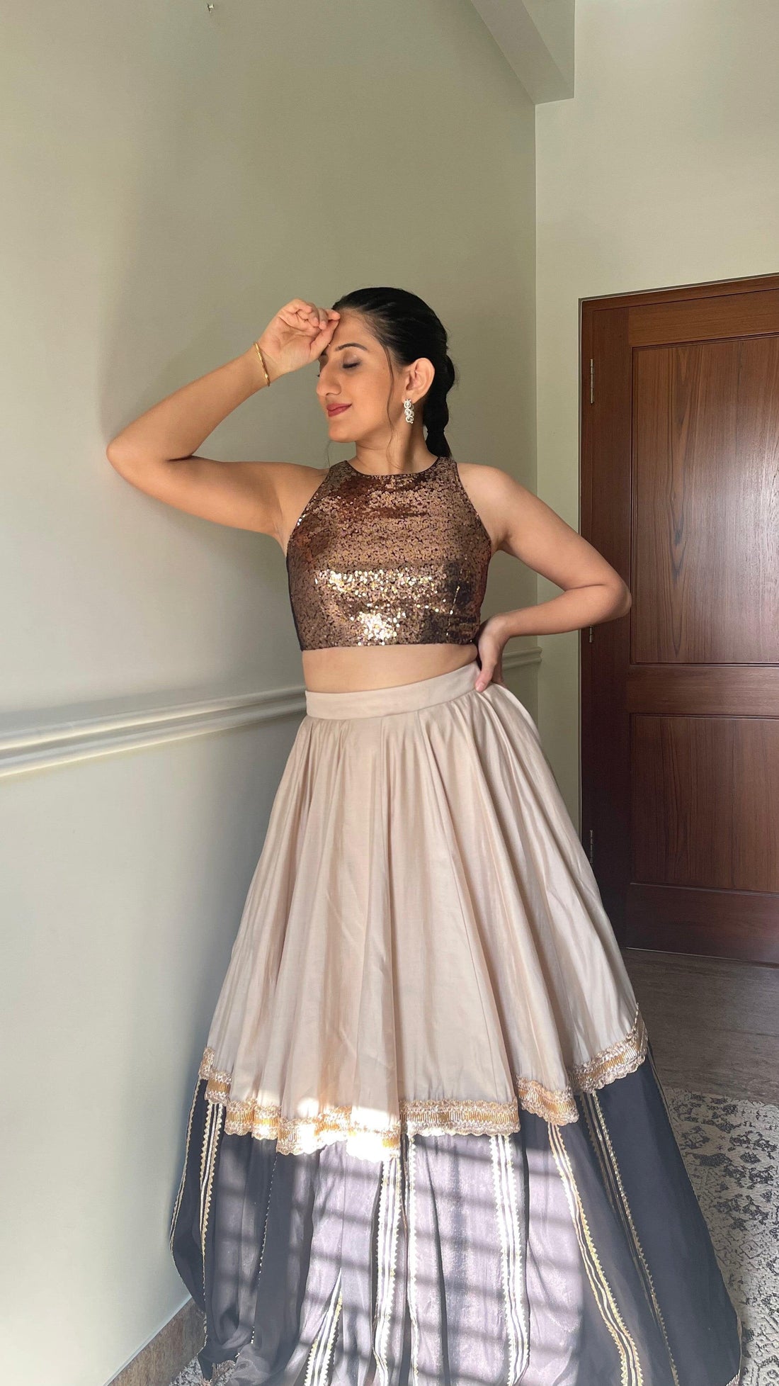 Kiki x Tyohaar Saree Blouse, in Gold Sequin, featuring sleeveless, made for party & festive (view 7).