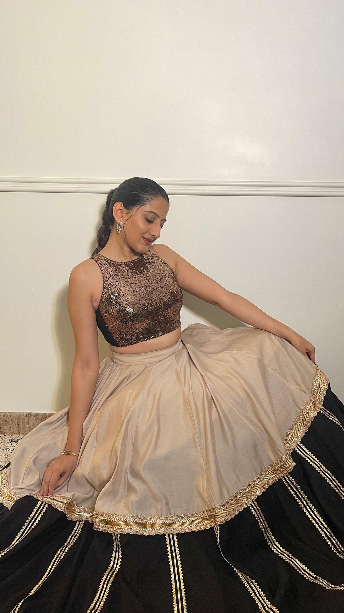 Kiki x Tyohaar Saree Blouse, in Gold Sequin, featuring sleeveless, made for party & festive (view 8).