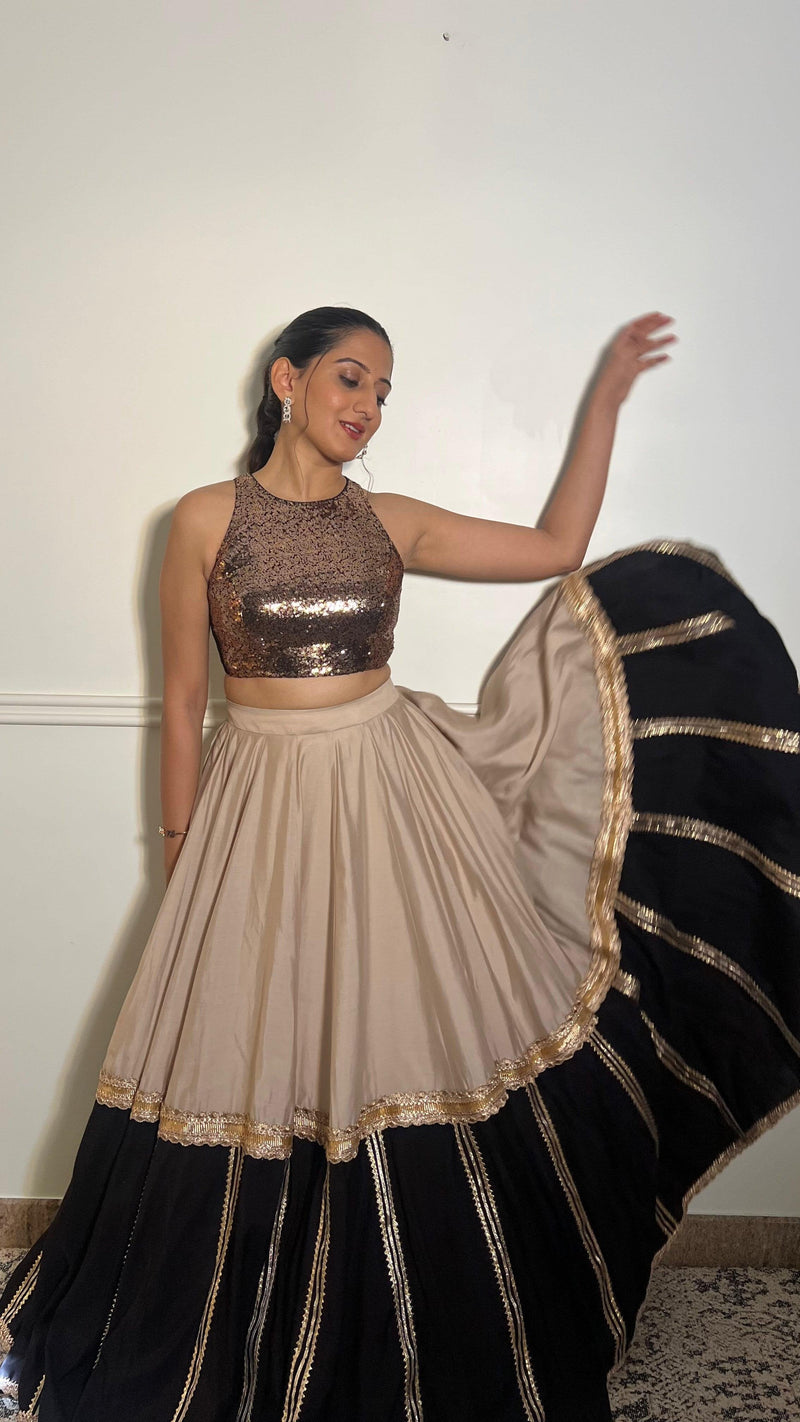 Kiki x Tyohaar | Sleeveless Gold Sequined Saree Blouse with Jewel Neck-Binks