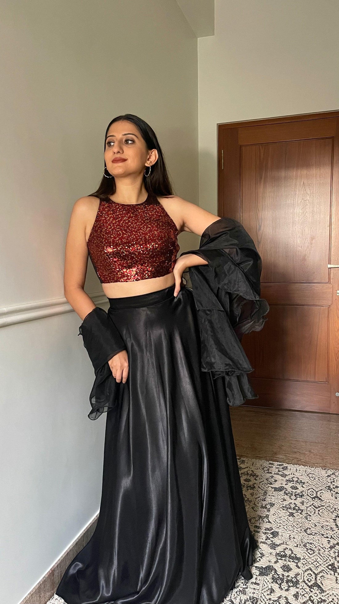 Kiki x Tyohaar Saree Blouse, in Red Sequin, featuring sleeveless, made for party & festive (view 4).