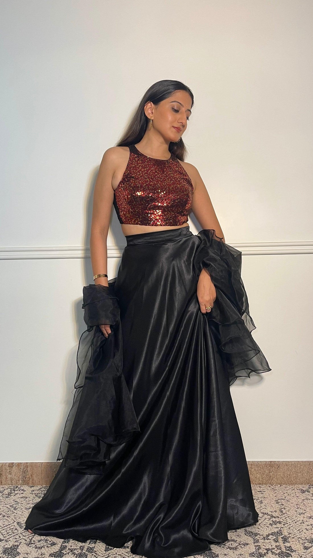 Kiki x Tyohaar Saree Blouse, in Red Sequin, featuring sleeveless, made for party & festive (view 6).