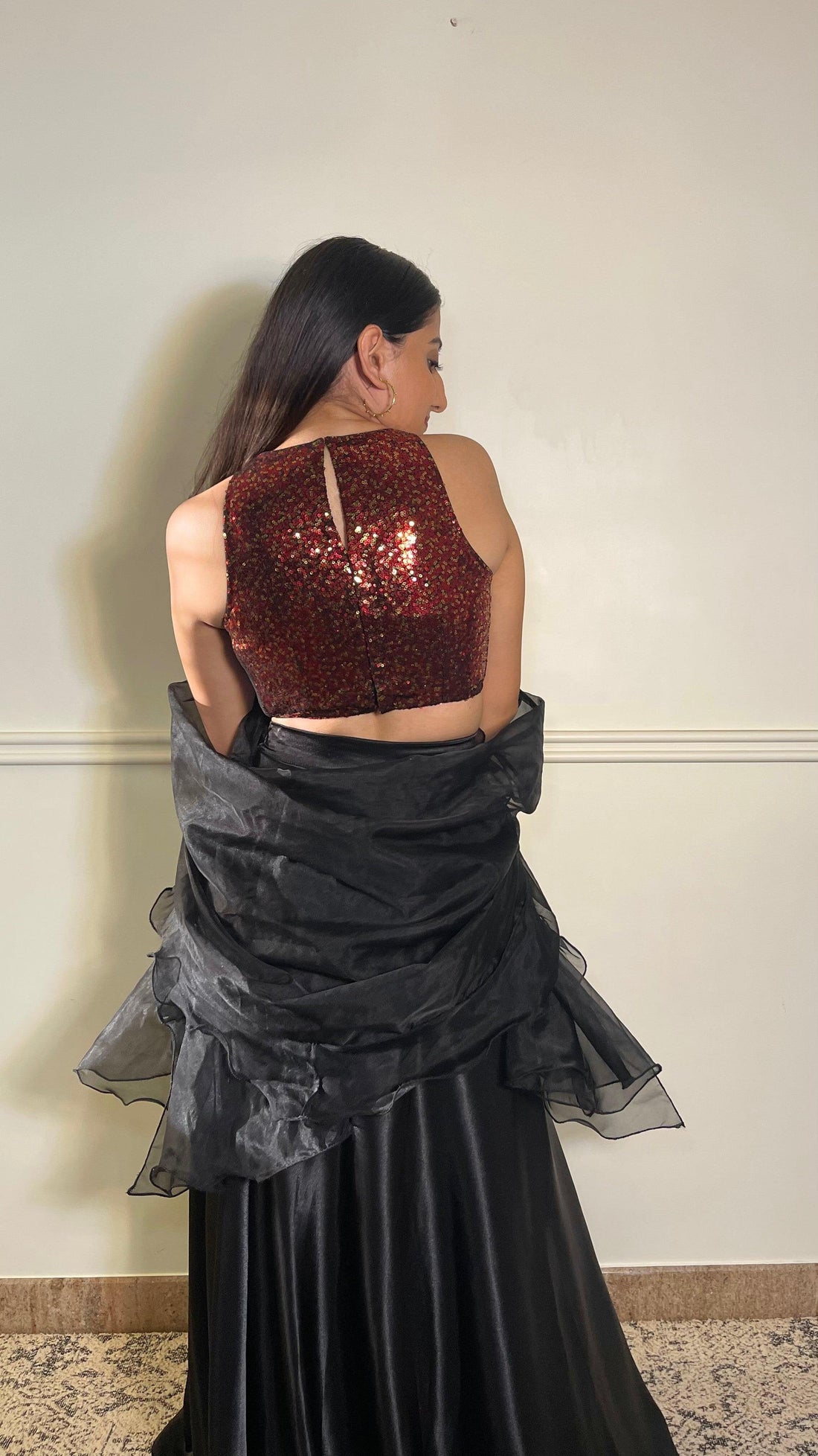 Kiki x Tyohaar Saree Blouse, in Red Sequin, featuring sleeveless, made for party & festive (view 8).