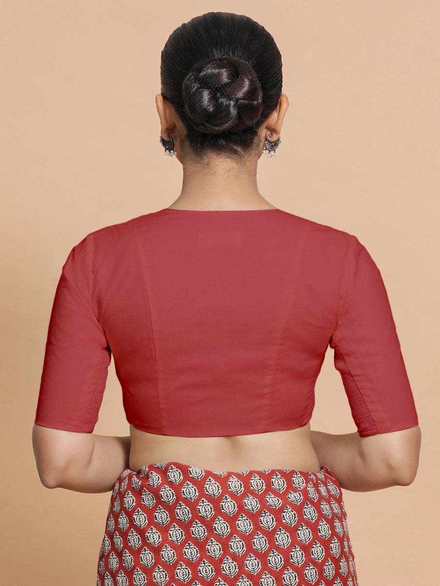 Koel x Rozaana Saree Blouse, in Red 100% Cotton - Solid, featuring elbow sleeves and round neckline, made for daily & work.