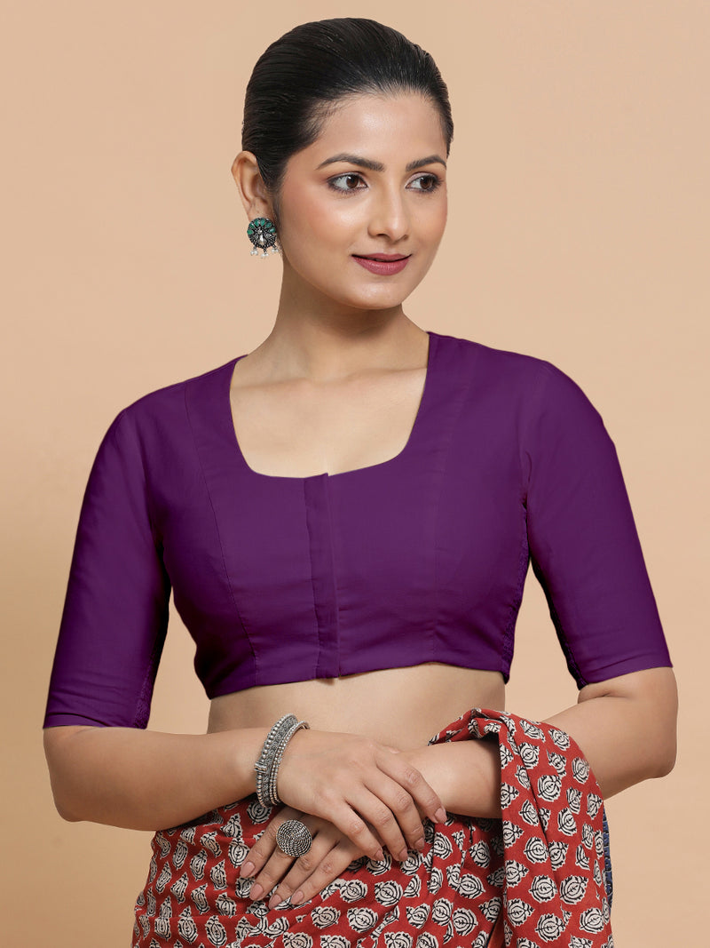 Koel x Rozaana | Round Neck Magenta Bliss Plain Cotton Saree Blouse-Binks