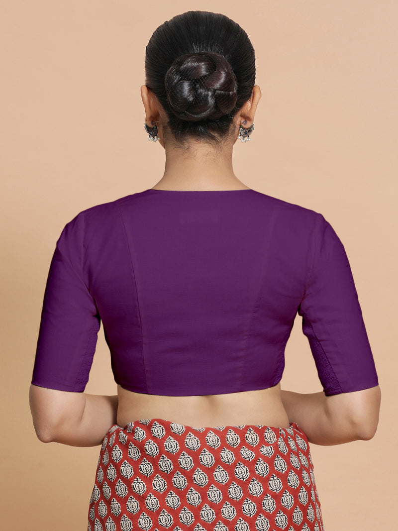 Koel x Rozaana | Round Neck Magenta Bliss Plain Cotton Saree Blouse-Binks