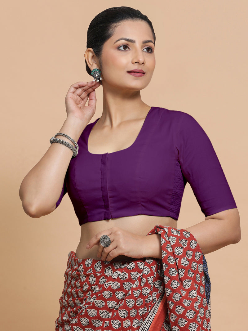 Koel x Rozaana | Round Neck Magenta Bliss Plain Cotton Saree Blouse-Binks