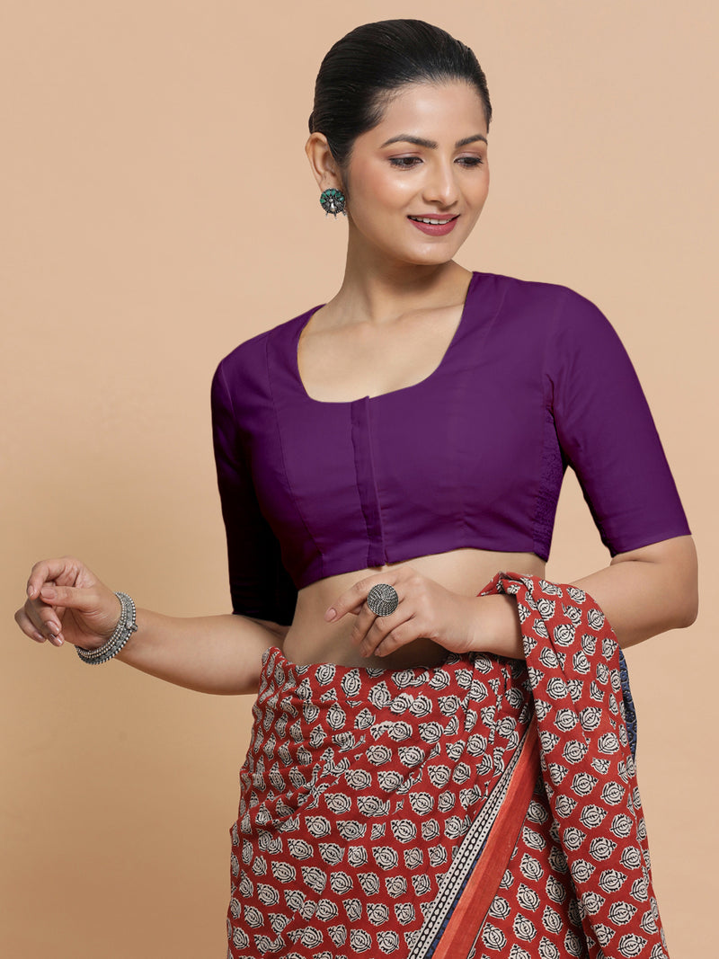 Koel x Rozaana | Round Neck Magenta Bliss Plain Cotton Saree Blouse-Binks