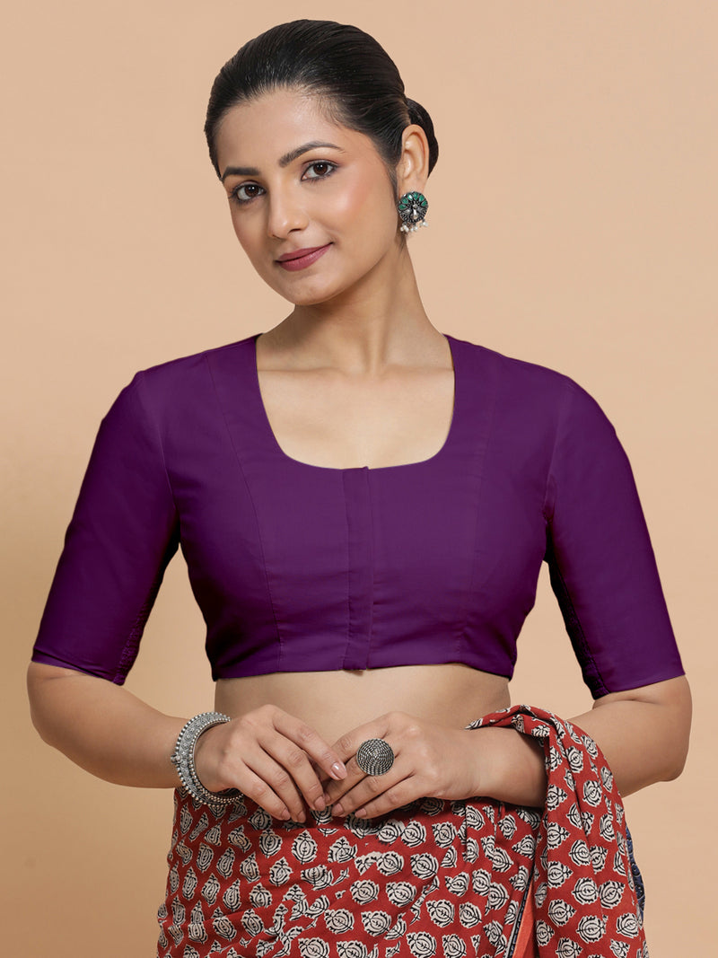 Koel x Rozaana | Round Neck Magenta Bliss Plain Cotton Saree Blouse-Binks
