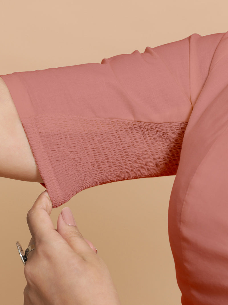 Koel x Rozaana | Round Neck Soft Peach Plain Cotton Saree Blouse-Binks